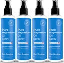 Pure Magnesium Oil Spray - 8oz (4 Pack) - Organic USP Grade, Magnesium Oil for Feet, Magnesium fra gamle mineraler - Aceite de magnesio para Los pies - Natural Magnesium Chloride, Made in USA