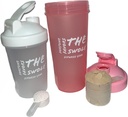 Shaker Flaske [2 pakke] til Protein Shakes, pre- workout, og post- workout. En 24-unce / en 14-unce. Diverse farver. (Lyserød / klar)