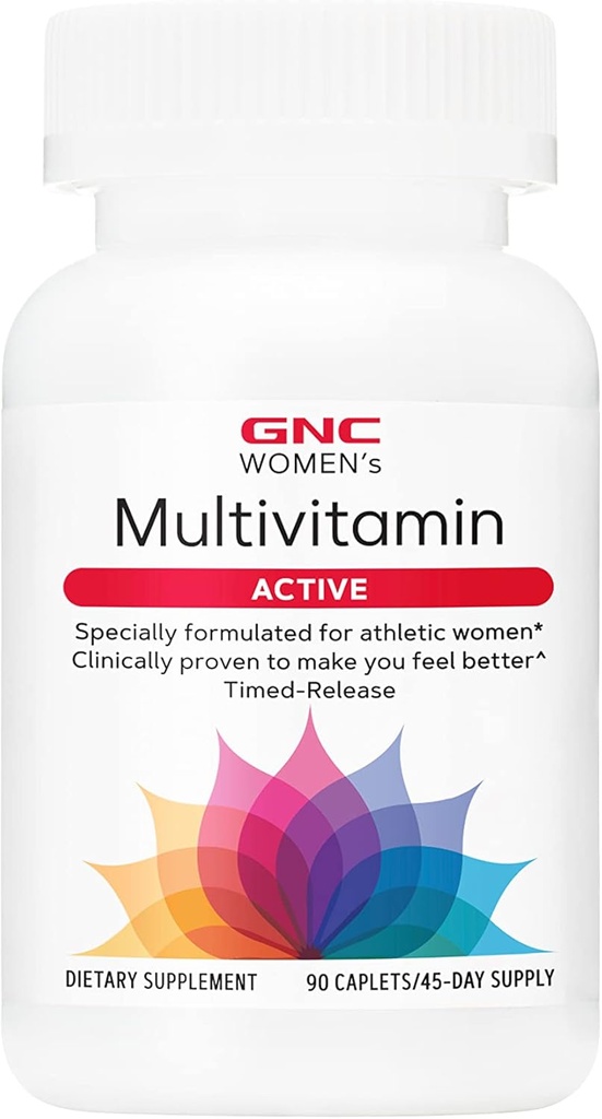 GNC Women 's Active Multivitamin, Understøtter en aktiv livsstil, 30 + Nutrient Formel, Promoes Bone & Joint Health, Hjælper energiproduktion, Klinisk Studerede Daily Vitamin, 90 Caplets