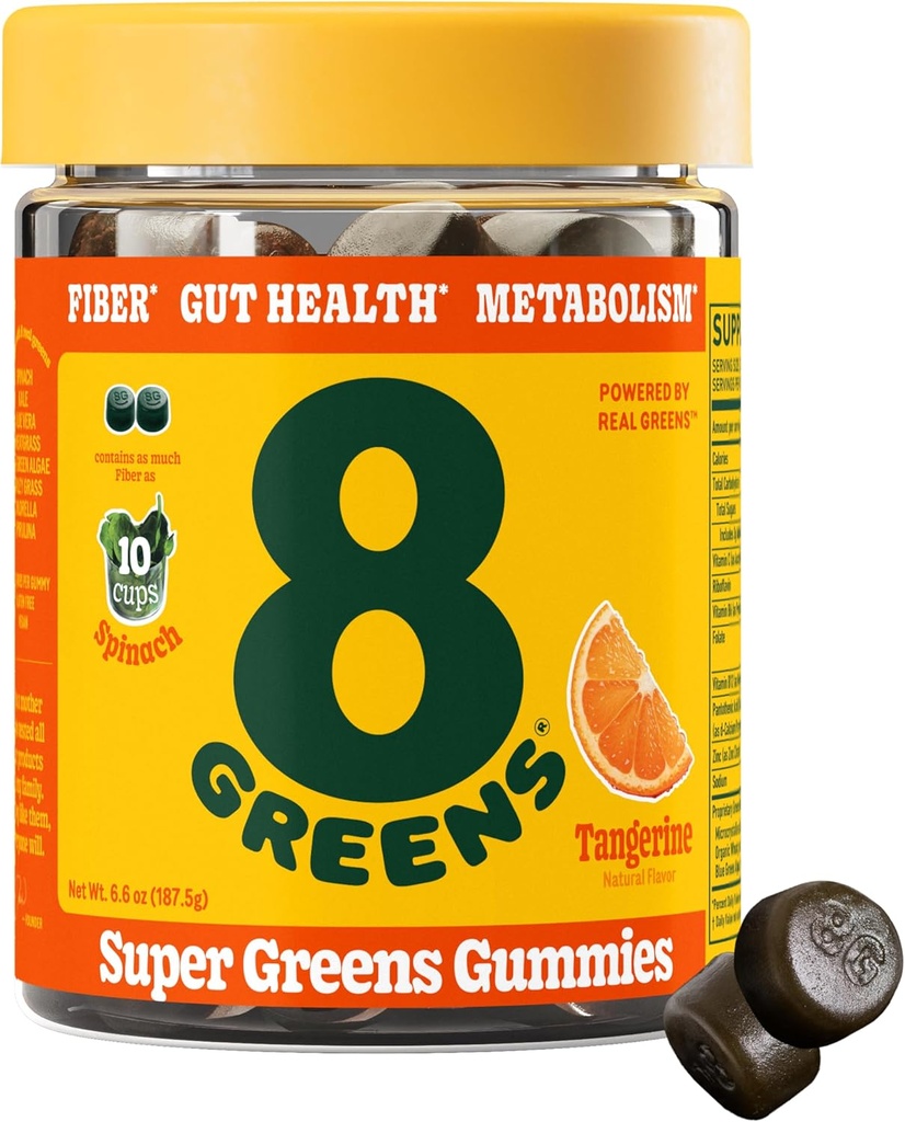 - Fiber, Gut Health, Metabolisme. fordøjelsessygdomme, boost immunsystem & fordøjelsessygdomme med 8 rigtige grønne - non-GMO formel, vingummi, tangerine flavor, 50 Greve