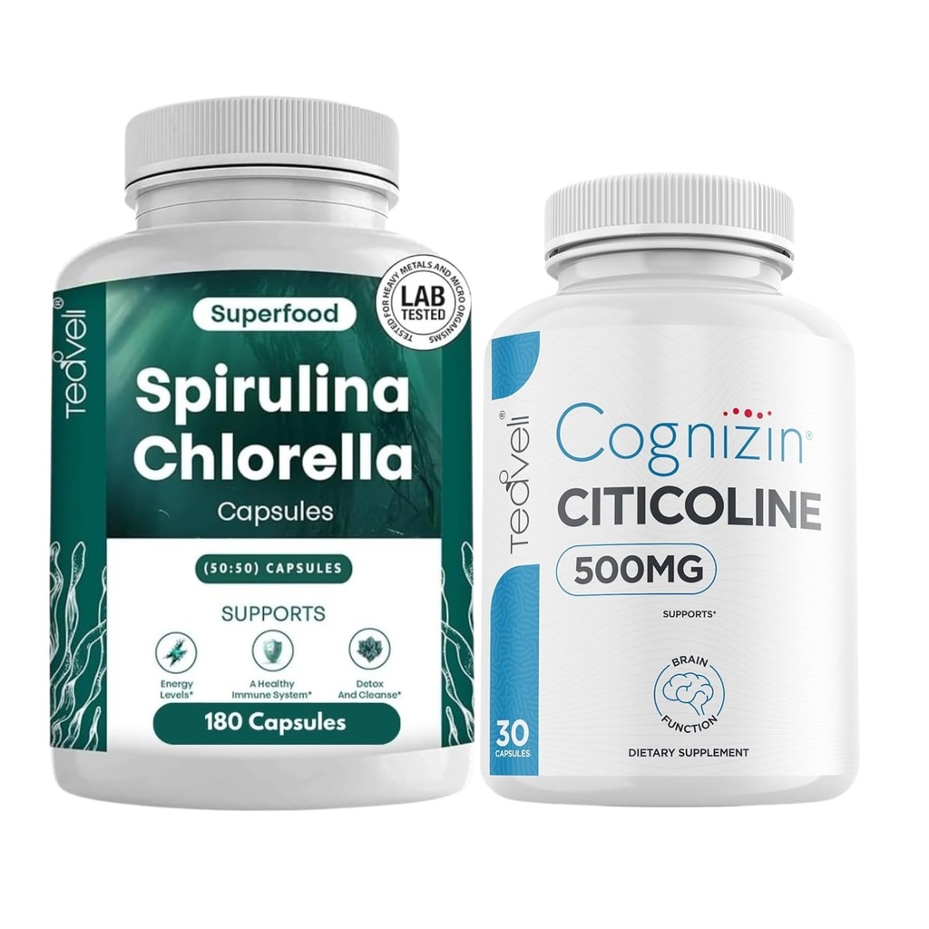 Teaveli Citicolin med Spirulina chlorella kapsler Bundle