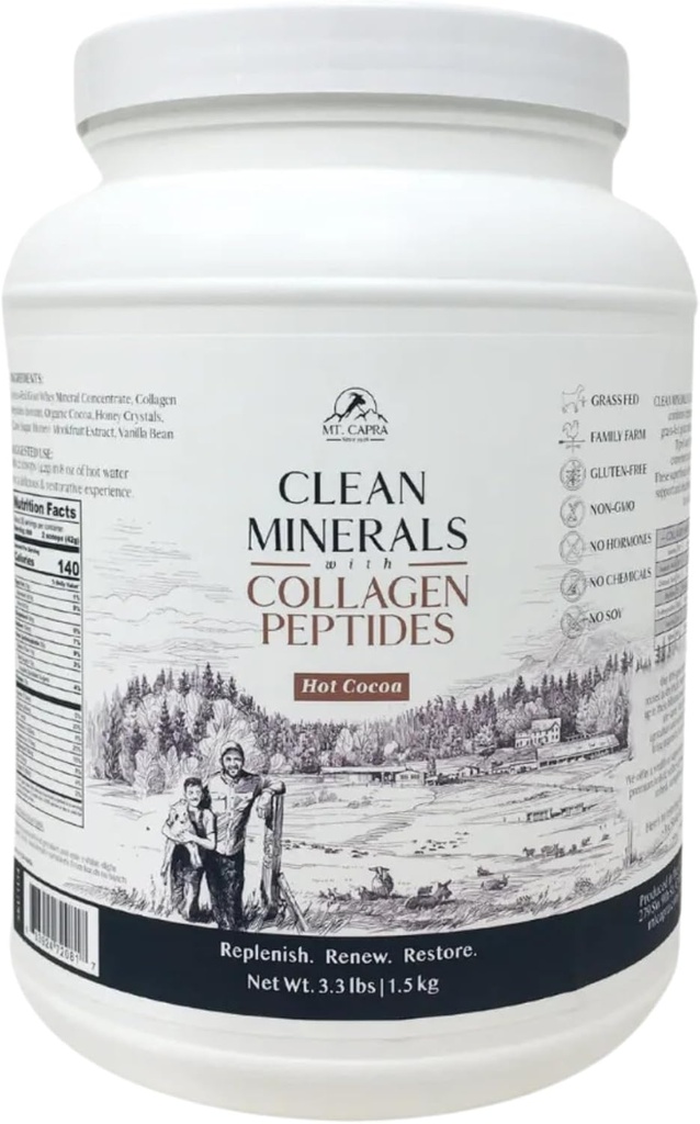 Mt. Capra Clean Minerals with Collagen Peptider Mezzogiorno 124; Sund varm kakao med mineraler fra Gedemælk Whey og Grass- Fed Type I og III Collagen Peptider til 10 g Protein Mezzogiorno 124; 35 Servering - 3.3 Pounds