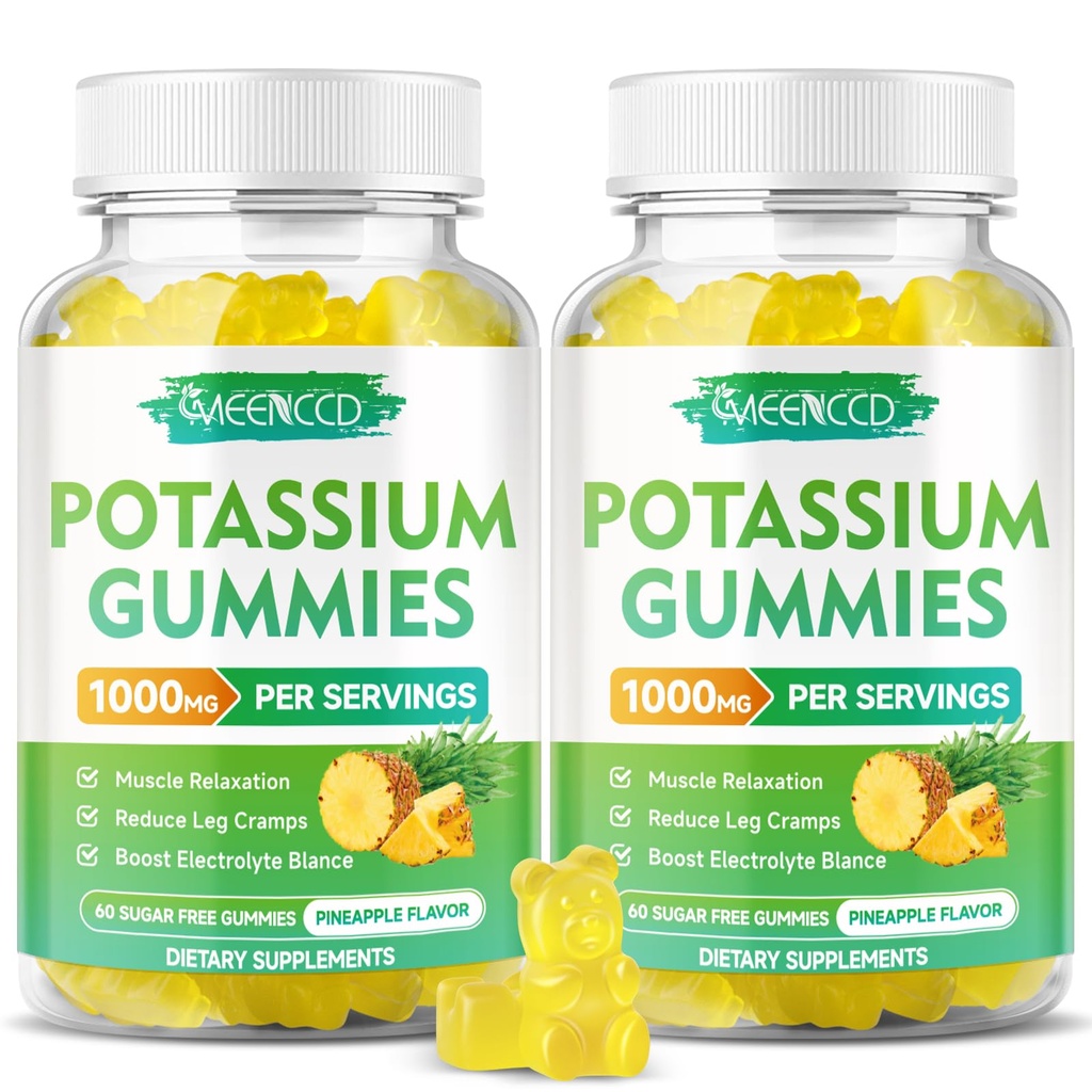 Kalium Citrate Gummies 1000mg, høj potens Kalium supplement Gummies for voksne kvinder & mænd, Support Leg Cramp & Muscle Health, Sugar- fri, Ananas Navor, 120 Greve