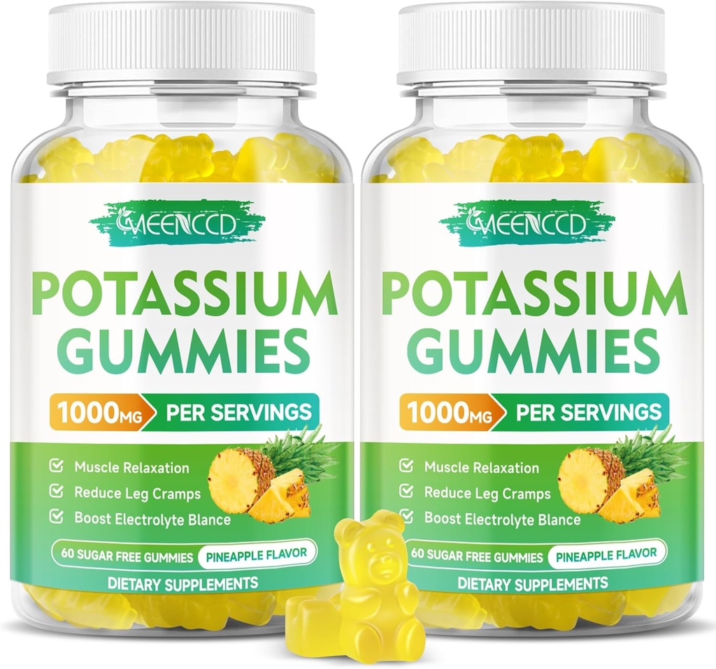 Kalium Citrate Gummies 1000mg, høj potens Kalium supplement Gummies for voksne kvinder & mænd, Support Leg Cramp & Muscle Health, Sugar- fri, Ananas Navor, 120 Greve