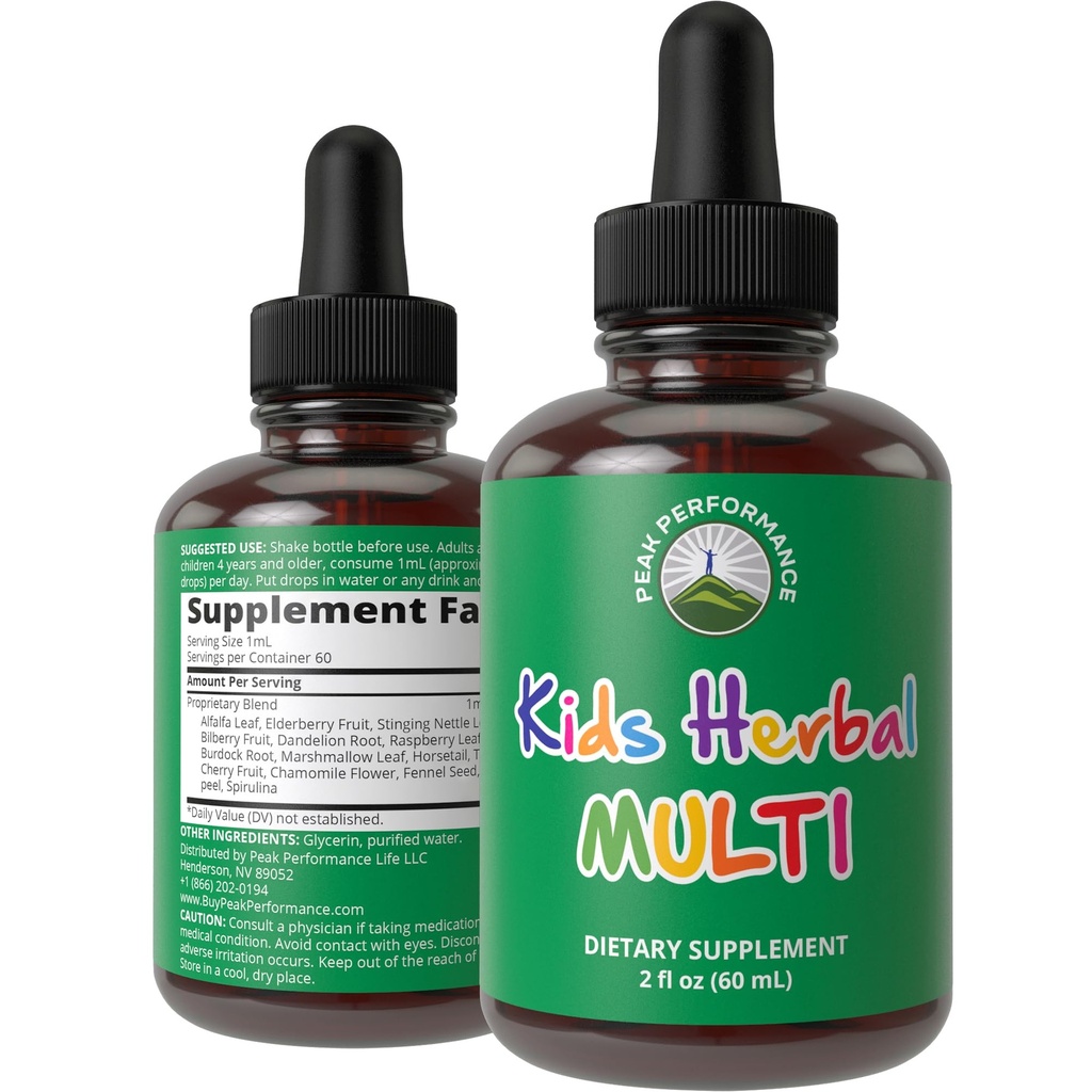 Børn Vitaminer fra urter. Flydende Kids Herbal Multivitamin. Ingen bitter smag. Sukker gratis 14- in-1 Vegansk supplement dråber til tandlæger, børn, Teens. Blandet i vand De vil ikke engang smage det