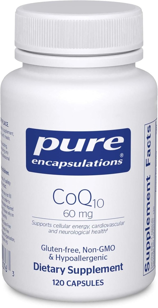 Ren indkapsling CoQ10 60 mg 2 gange 124; Coenzym Q10 tillæg for energi, antioxidanter, hjerne og cellulær sundhed, kognition og cardiovaskulær støtte *
