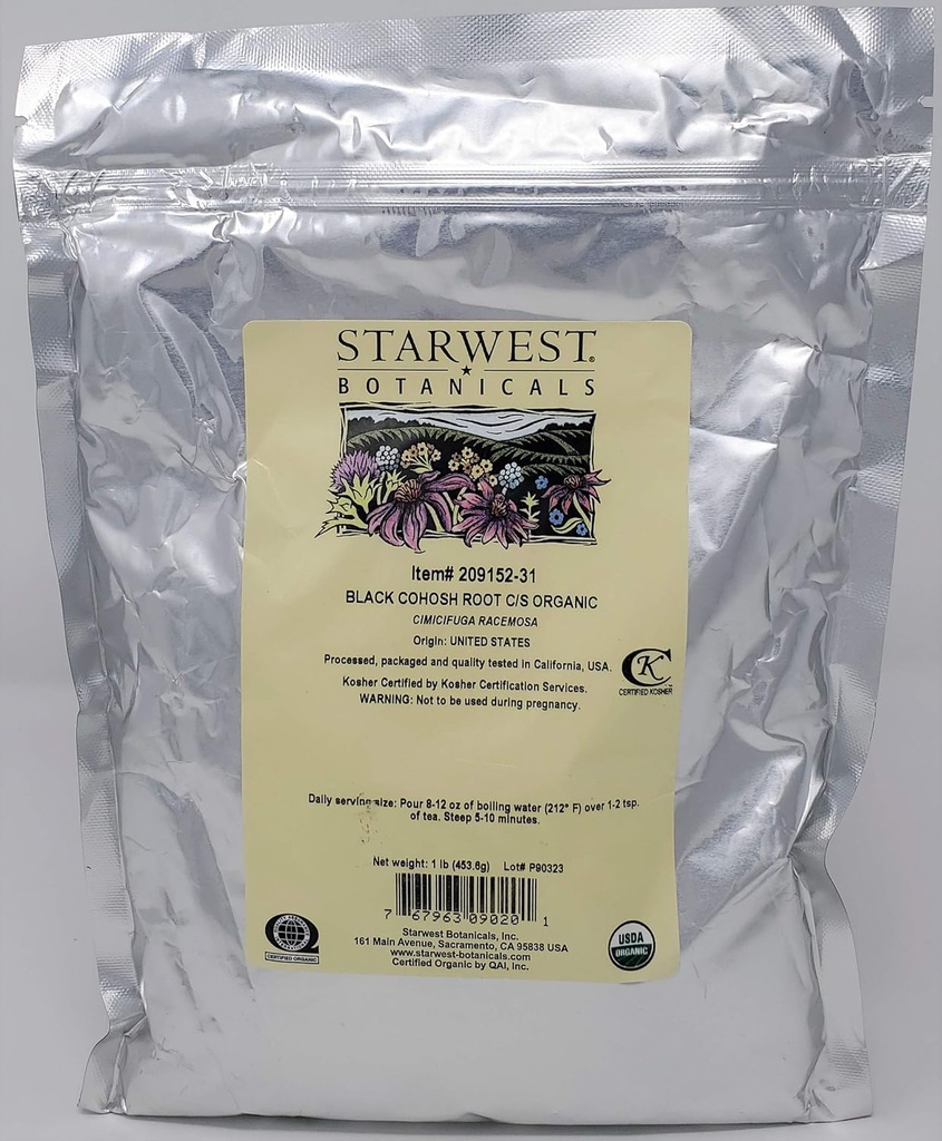 Black Cohosh Root Organic Cut & Sifted - Cimicifuga racemosa, 1 LB,