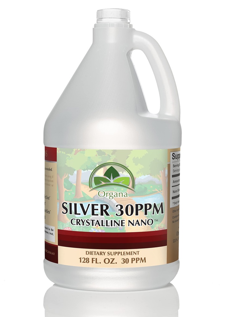 Organa Krystallinsk Nano Colloidal Sølv - Ultra Pure Silver Liquid til immunforsvar - Ultimate Bio Active Supplement Solution - Plata Coloidal - 1 Gallon (128 Ounces) - 30 PPM