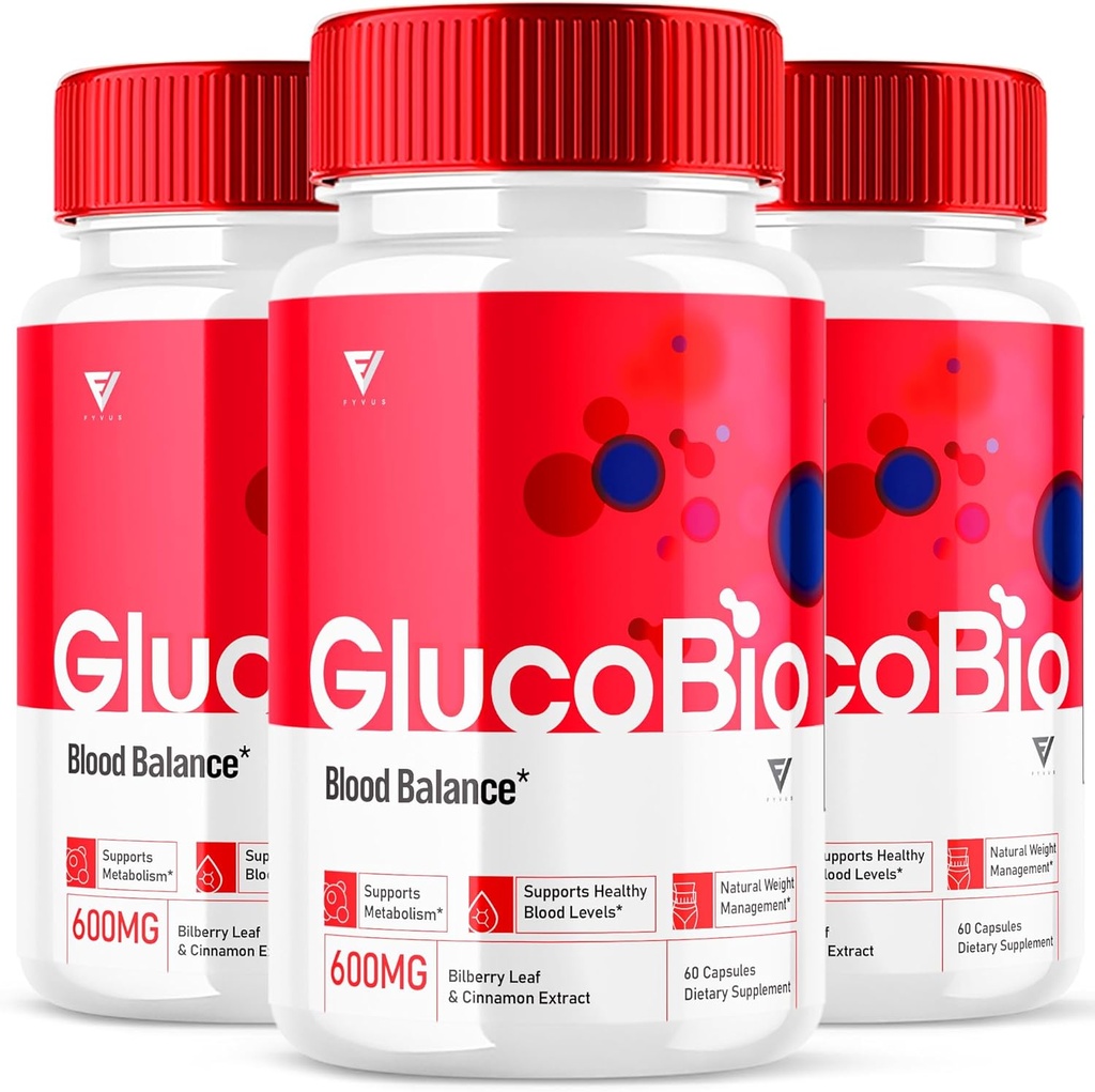 (3 Pack) GlucoBio Sundhed og Wellness Support Kapsler Gluco Bio Pills, Gluco Bio Natural Vitamin Samlet Sundhed og Wellness Formel Glycogen Support, BioGluco Kapsler (180 Kapsler)