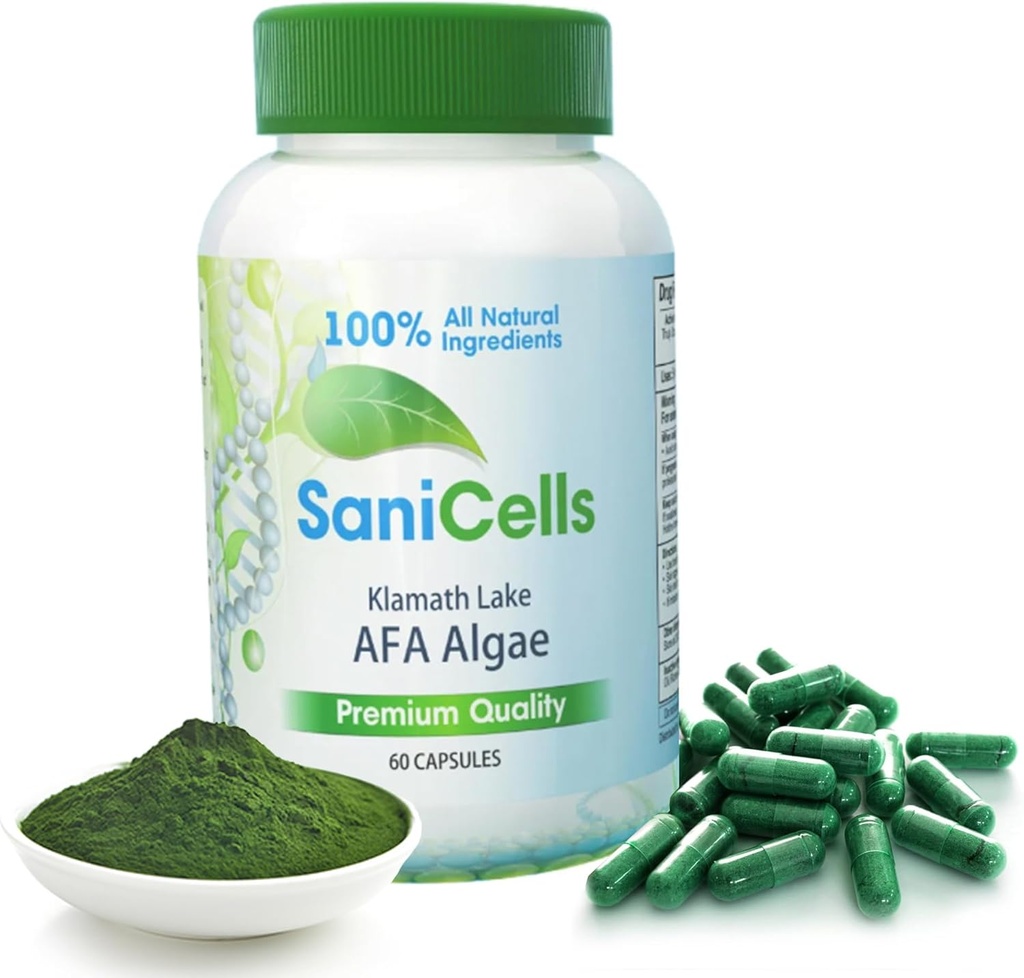 TROYA Sani Cells AFA Blue- Green Algae Capsules Name 124; Stem Cells Organic Superfood # 124; Understøtter energi, mental Klarhed, og afgiftning # 124; Celulas Madre fælles støtte & Muscle Pain - immunsystemet støtte