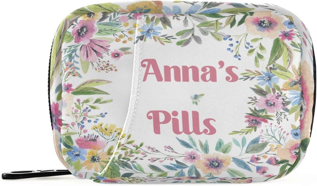 Custom Pill Box 7 Dag Pill Case Bag Vandfarve Blomst Personaliseret Navn Rejse Pill Organizer Bag med lynlås Portable ugentlige sag Kompakt størrelse for Vitamin Supplement Holder