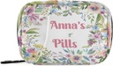 Custom Pill Box 7 Dag Pill Case Bag Vandfarve Blomst Personaliseret Navn Rejse Pill Organizer Bag med lynlås Portable ugentlige sag Kompakt størrelse for Vitamin Supplement Holder