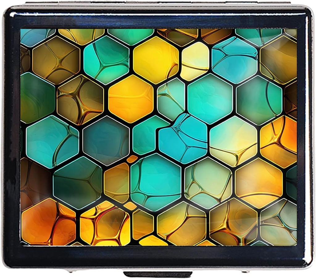 Sølv Vintage Pill Box 7 Dag Metal Pill Box med spejl og 8 kompartmenter Cute Travel Pill Organizer til Purse (Abstrakt Octagon Honeycomb)