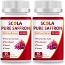 SCOLA Saffron Kosttilskud, Pure 88.5mg Saffron Uddrag for kvinder & mænd, Boost Energy, Fælles Kosttilskud, Vegan, Non- GMO, 120 Kapsler