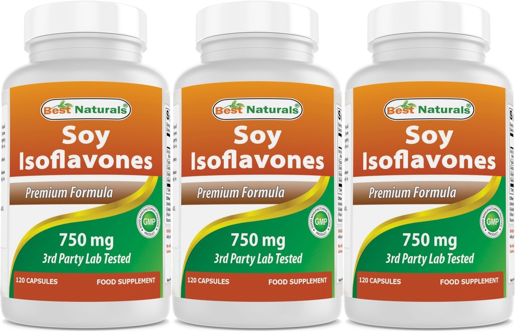 Bedste Naturals Soy Isoflavones 750 mg 120 Kapsler (120 Tæl (pakning med 3))
