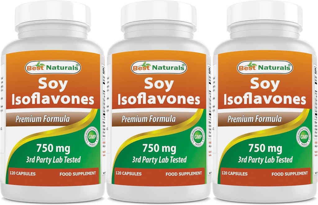 Bedste Naturals Soy Isoflavones 750 mg 120 Kapsler (120 Tæl (pakning med 3))