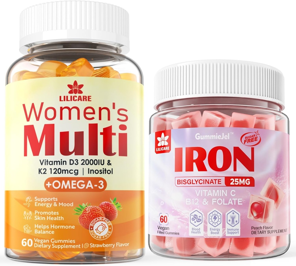 Vegansk jerngummier + kvinder multivitamin gummier