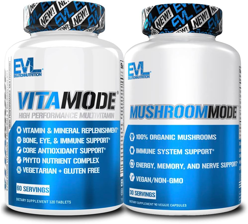 Evolution Mænds Multivitamin og Mushroom Kompleks Kosttilskud Ernæring Daglig Multivitamin med essentielle mineraler og Phytonutrient Complex Plus Nootrope Lions Mane Mushroom Supplement Kapsler