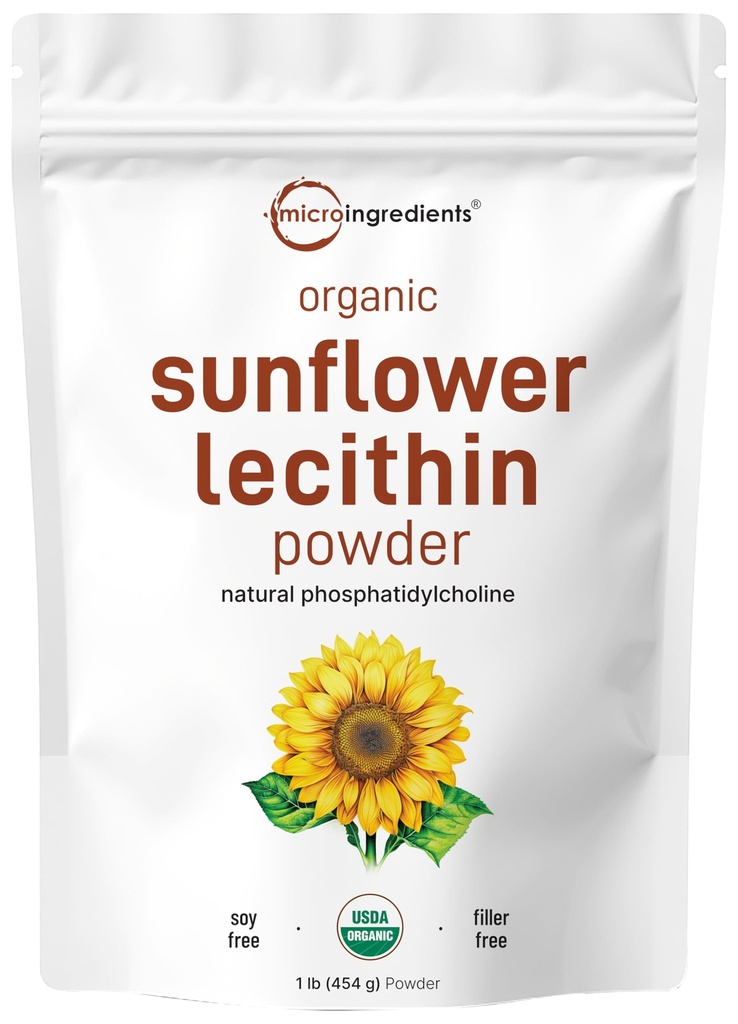Mikroingredienser Organisk Solsikke Lecithin pulver, 1 Pund, bæredygtigt opvarmet, kold presset, Rich i Phosphatidyl cholin og protein, gør Liposomal C-vitamin, Amning supplement, Non- GMO