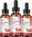 (3 Pack) Magnesium Glycinat Flydende dråber, Høj Absorption Magnesiumvæske med bromelain, B6-vitamin C D, Magnesiumtilskud til børn og voksne, Nat & Muskelstøtte, Strawberry Flavor