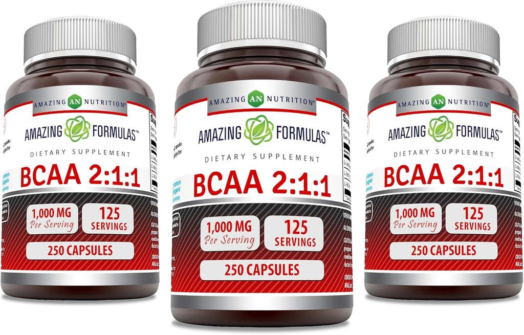 Amazing Formulas BCAA 2: 1: 1 1000 Mg Per Serving Medic124; Kapsler 124; Forgrenede Chain Aminosyrer Supplement 124; Non- GMO Medic124; Gluten- Free Medic124; Lavet i USA (3 Pack, 250 Count)