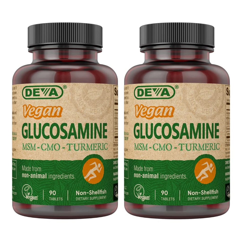 DEVA Vegansk Glucosamin - MSM- MO & Gurkemeje - Gluten Free Plant Based Nutritional Supplement - 90 tabletter (pakning med 2)