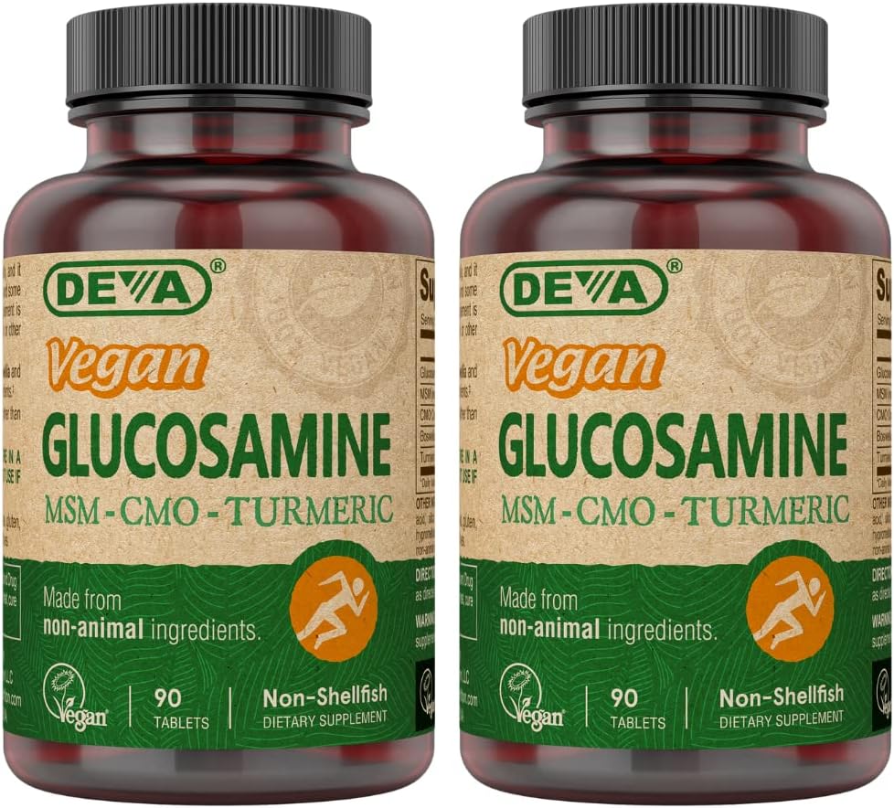 DEVA Vegansk Glucosamin - MSM- MO & gurkemeje - Gluten Free Plant Based Nutritional Supplement - 90 tabletter (pakke med 2)