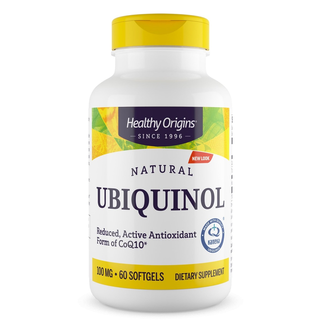 Sund oprindelse Ubiquinol 100 mg (Kaneka QH, Non- GMO, Gluten Free, Heart Support, Energy Support), 60 Softgels