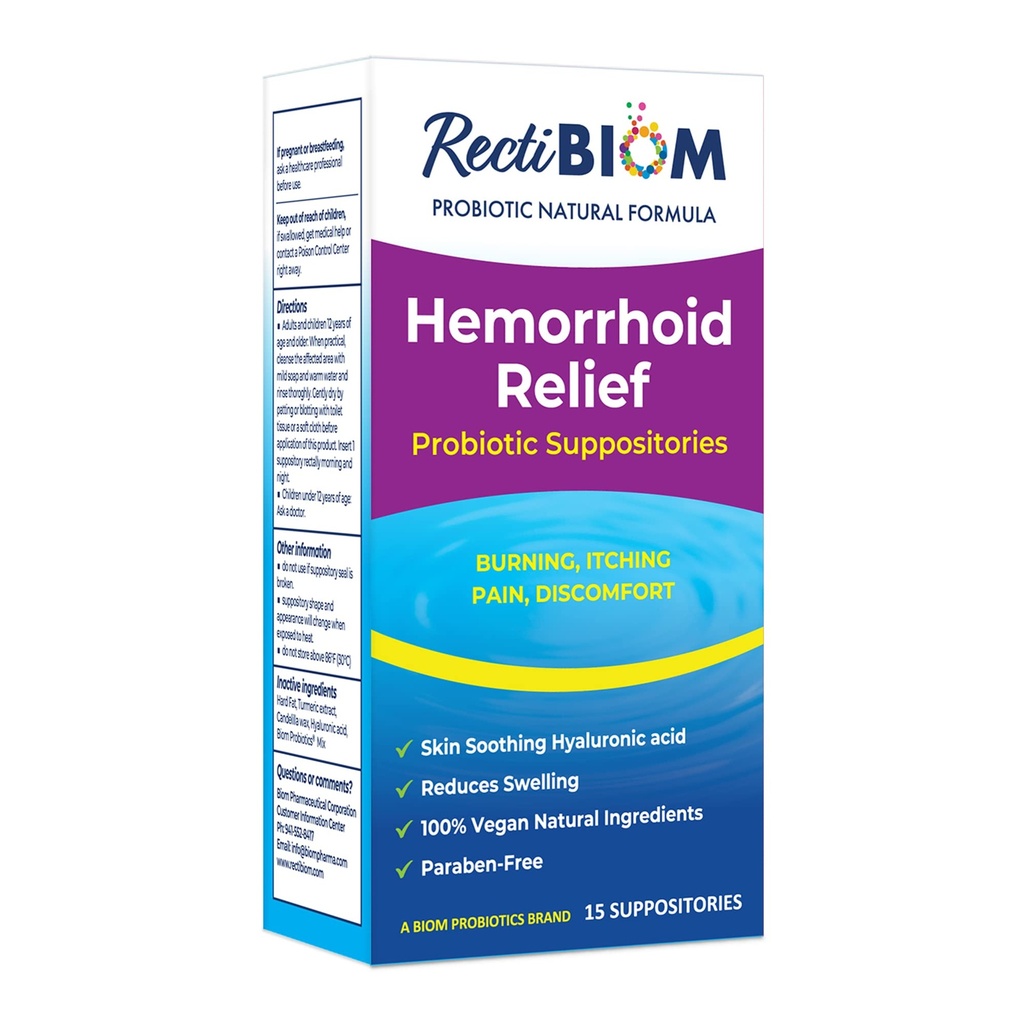 RektiBiom Probiotiske Hæmorroid Relief supppositorier med hud lindrende naturlige ingredienser, hurtig Relief. Hyaluronsyre og gurkemeje ekstrakt, Vegan, Gluten- fri formering