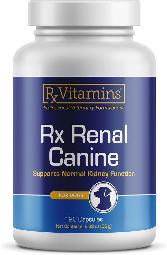 Rx Vitaminer Rx Renal Canine Nyre Support til hunde - Milk Thistle Extract, Green Tea, & Cordyceps Kapsler til hunde - Hund Nyre Support Supplement - 120 ct