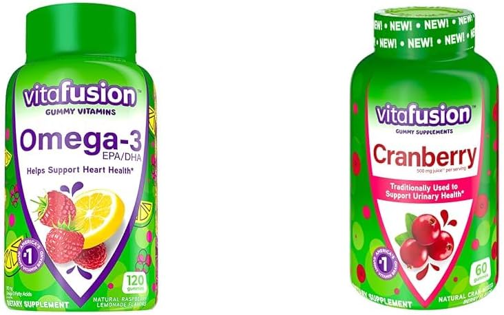 Viafusion Omega-3 Heart Health Gummy Vitaminer med tranebær Gummies til kvinder, 120 Grev Omega 3 EPA / DHA Berry Lemonade og 60 Grev 500mg Cranberry Juice Koncentrat pr Servering