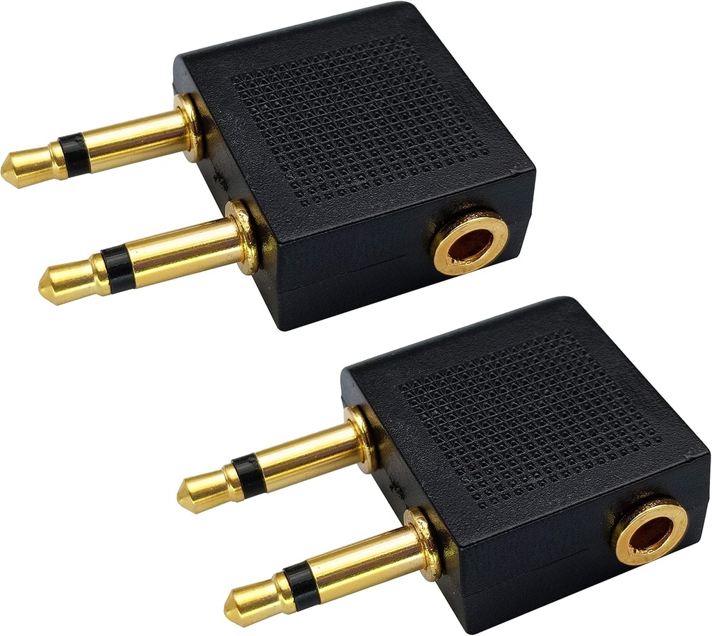 Dual 3,5mm (1 / 8 ") Mand til 3,5mm Kvinde AUX Audio Jack Adapter Converter til brug hovedtelefon på Airplane Airline Flight (2 Pack)