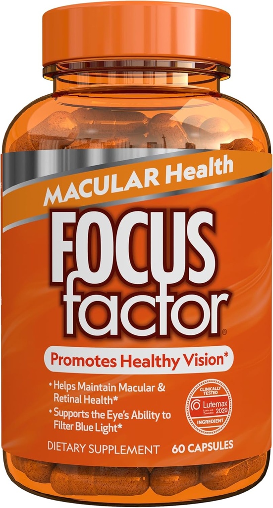 Focus Factor Macular Health Formel (60 Greve) - Eye Vitaminer til makulær support - Lutein og Zeaxanthin Supplement med Folate, Vitamin B12, C-vitamin, E-vitamin, Lutemax 2020 ® - Eye Health Support