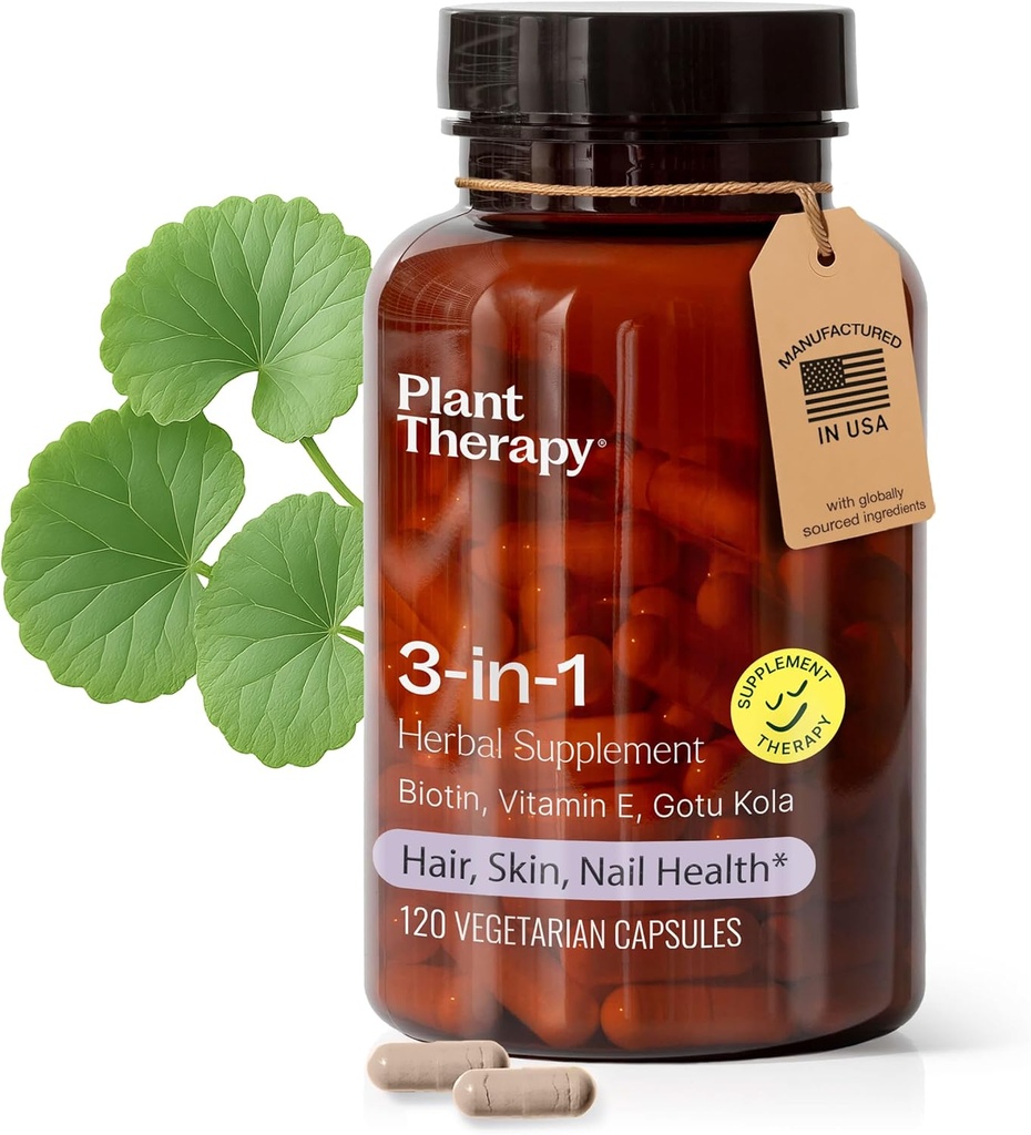 Plantebehandling 3- in-1 Biotin kapsler med E-vitamin & Gotu Kola fremstillet i USA 4 måneders Supply Support Strålende hud, hårvækst og stærke negle Kosttilskud til kvinder 120 Vegetarisk Capsule