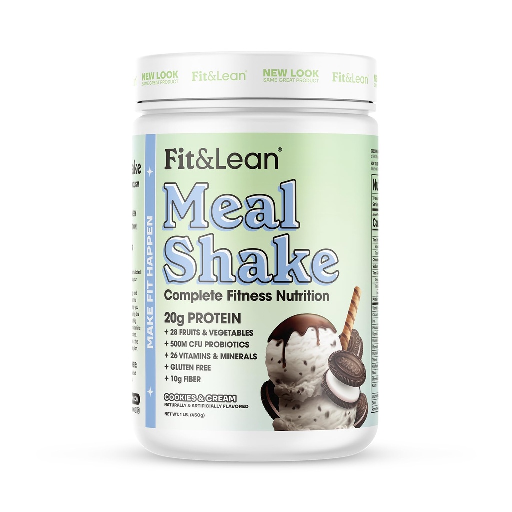 Fit & Lean Meal Shake, Fat Burning Meal Erstatning, Meal Erstatning med Protein, Fiber, Probiotika og økologiske frugter & grøntsager, Cookies og fløde, 1lb, 10 Servering pr Container