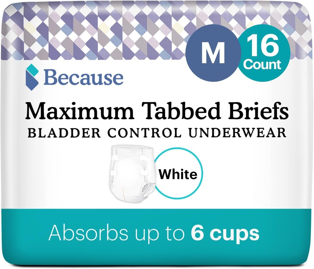 Fordi voksen inkontinens tabbed broer til kvinder og mænd - justerbar Unisex Maksimal Absorbency Disable Undertøj, Anti- Odor, Holdes 6 Cups - Hvid, Medium, 16 Greve (Pakke af 1)