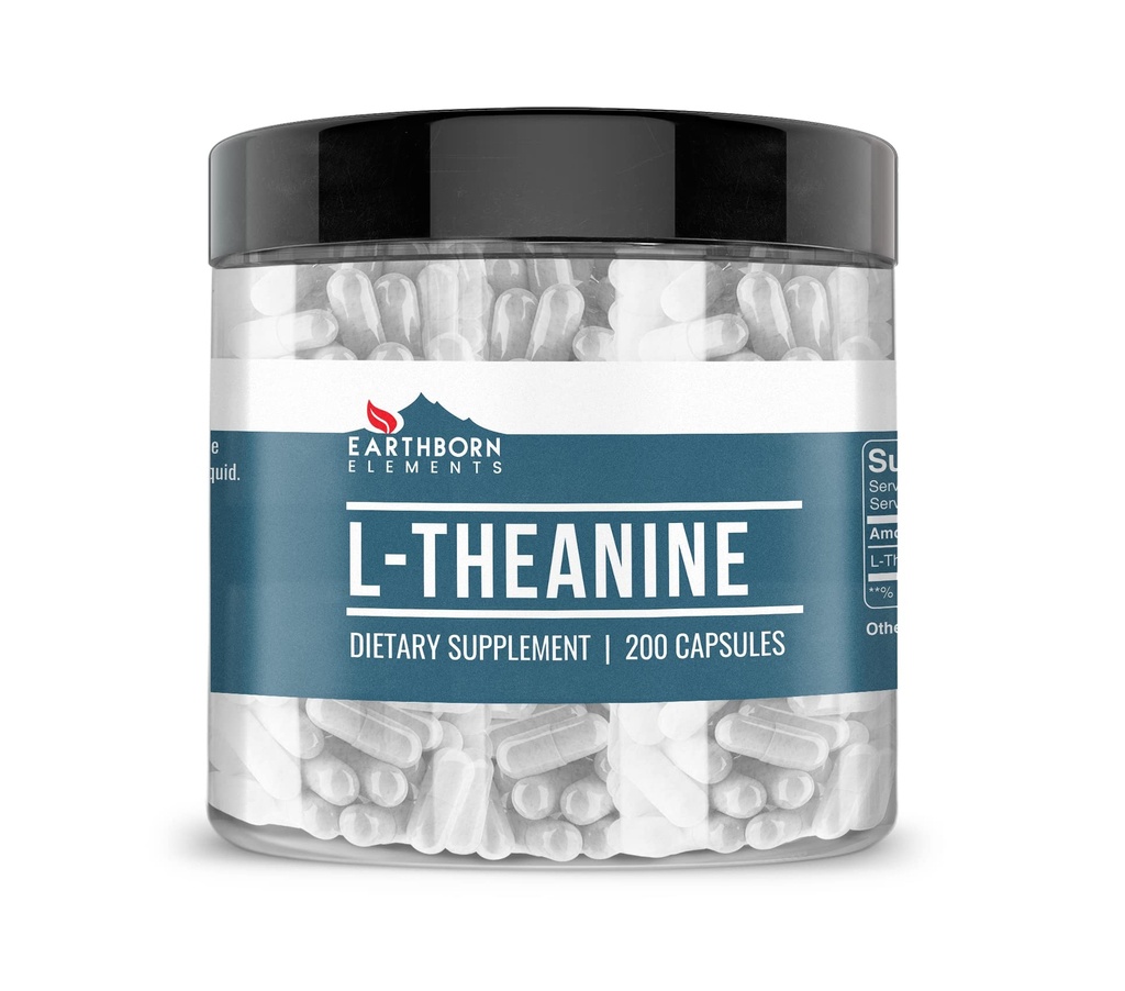 Earthborn Elements L- Theanine 200 Kapsler, Pure & Ufortyndet, Ingen tilsætningsstoffer