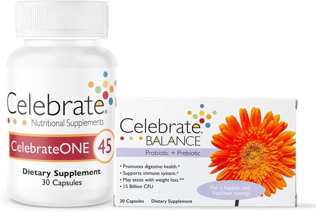 CelebrateONE 45 Multivitamin med jern og balance Probiotisk Bundle - Bariatriske vitaminer til post- Gastrisk bypass & Ærme Gastrektomi - Omfattende ernæring & fordøjelsesstøtte