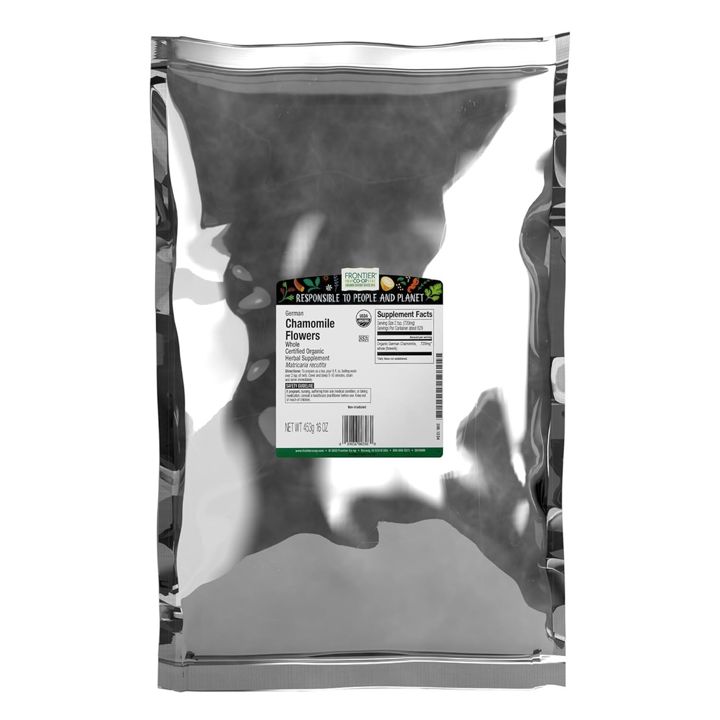 Frontier Co- op Økologisk Hele Kamille Blomster, Kosher, Bulk Herb - Tørret Kamille Blomster til te, Natural Skincare opskrifter og mere end 124; 16 Ounce (Pack of 1)