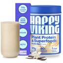 Happy Viking Vanilla Plant Protein Powder, Oprettet af Venus Williams, 20G Protein, Low Carb, Keto, Vegan, Glutenfri, Non- GMO, Superfoods, Complete Meal Erstatning, 1 Canister (24 oz.)