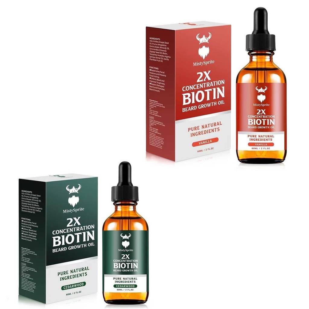 Biotin Beard Growth Oil for mænd, Natural Herre Beard Oil med Argan Oil, Jojoba Oil og Vitamin, Hydrates & Thickens Facial Hår