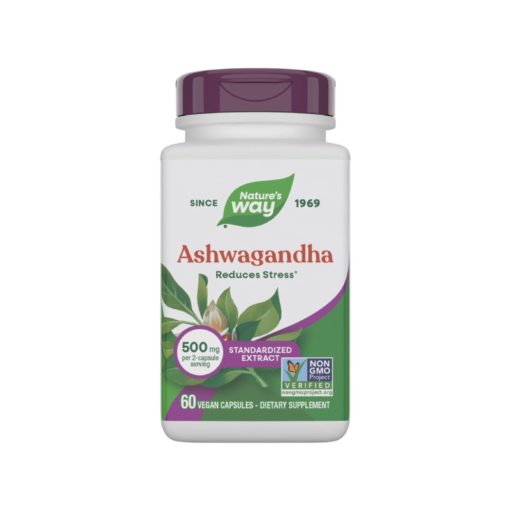 Nature 's Way Ashwagandha, Reducerer stress *, Premium Extract, Adaptogen *, Non- GMO Project Verified, Vegan, 60 Kapsler