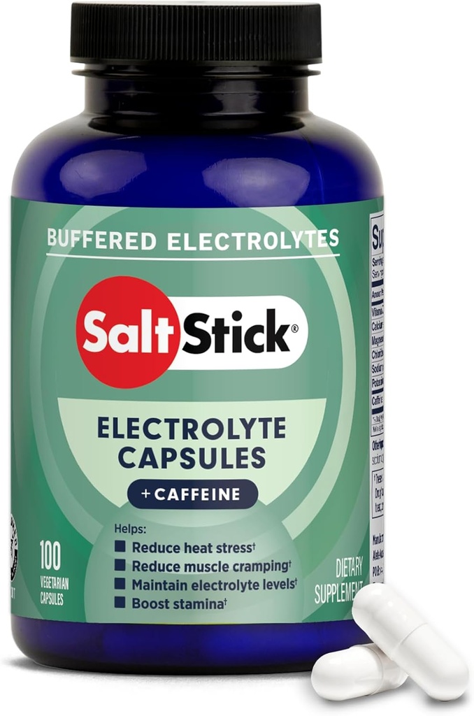 SaltStick Electrolytes with Caffeine - Salt Pills and Electrolytes for Running, Hydration, Leg Cramps Relief, Sports Recovery, Hiking Essentials - Salt, Magnesium, Potassium, Vitamin D3 - 100 Count