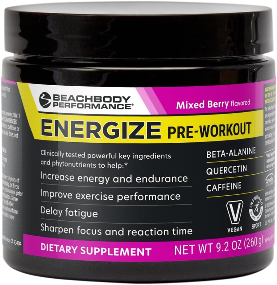 BODi Energize Pre Workout Powder - Beta- Alanine, Quercetin & Low- Dosis Coffein Formel for forbedret energi & fokus, øge energi & udholdenhed supplement, blandet berry, 40 Serveringer