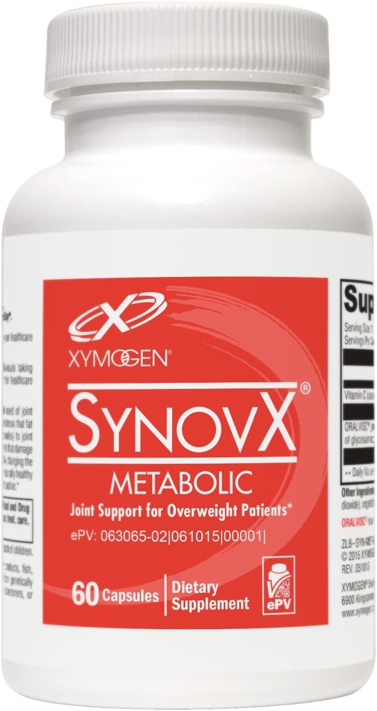 XYMOGEN SynovX Metabolisme - Glucosamin fælles støtte supplement - herunder C-vitamin for tilsat immunforsvar - Vegan, Gluten Free & Non GMO (60 kapsler)