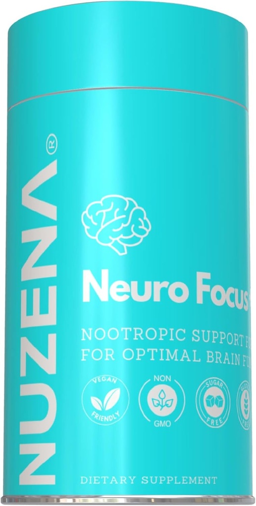 Nuzena Neuro Focus +, 60 kapsler af avanceret Nootrop Formel med Cholin til at forbedre hukommelse, hjerne hastighed, energi og fokus, Lavet i USA, Servering Størrelse: 2 kapsler