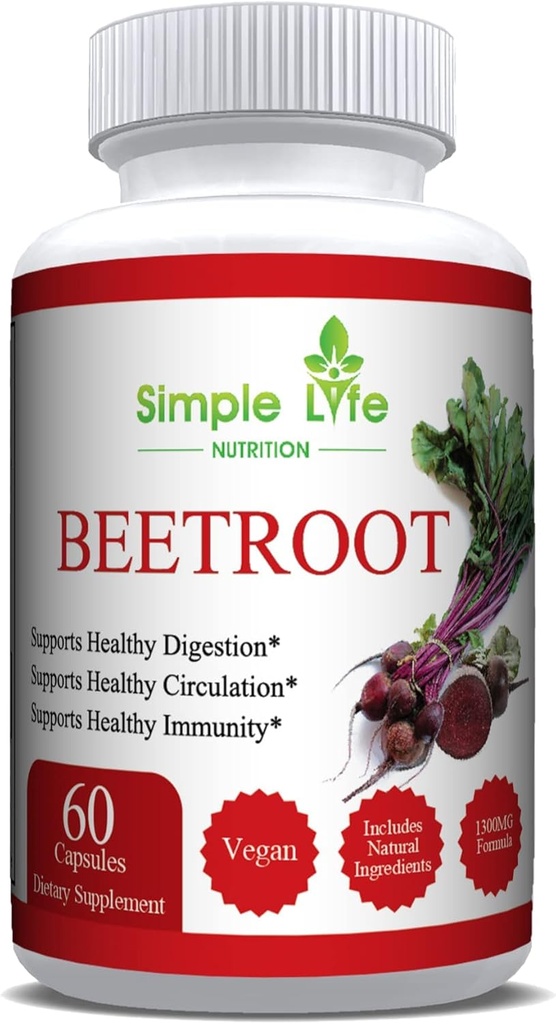 Organic Beet Root Powder Kapsler - Nitrooxid Booster til mænd og kvinder - Organic non-GMO Gluten Free Vegan Beets - 60CT