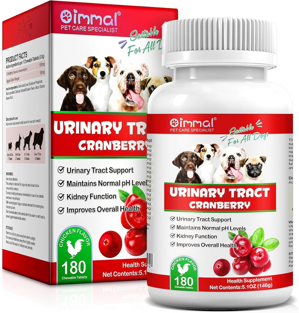 Cranberry til hunde - 180 Cranberry Supplement Tabletter til hunde understøtter Bstige Infektion, Hundeinkontinens Support, Bstige Stone og Hunde UTI, Pet Supplement Treatles Tabletter til alle racer Hunde & Age