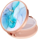 Rouidr Pill Box, 3 Segment Medicine Pill Case, Lille Metal Travel Medicine Box for purse & Pocket, Rose Gold, Farverige Ink Marble