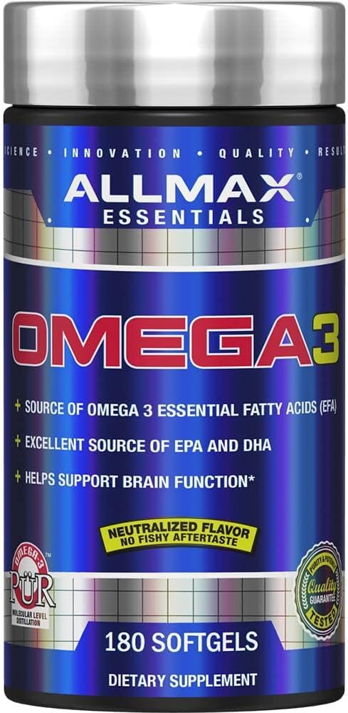 ALLMAX Nutrition Omega 3 Ultra- Pure Cold- Water Fish Oil Koncentrat, 180 Tæl